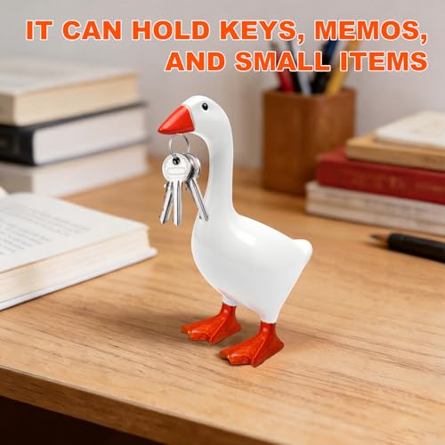 Desk Goose 7 Inches – Magnetic Goose Key Holder for Desktop, Cute Resin Goose Figurine with Strong Magnet Beak, Funny Animal Desk Ornament & Mini Desk Goose for Office & Home