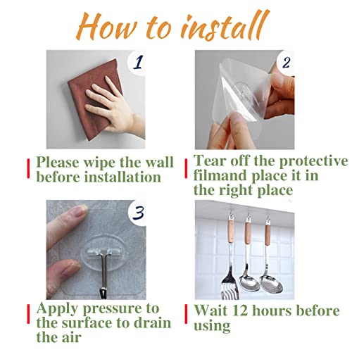 150 Pack Adhesive Hooks Wall Hooks 24lb(Max) Self Adhesive Hooks Heavy Duty,Transparent Reusable Adhesive Wall Hooks for Hanging for Kitchens, Bathroom, Office