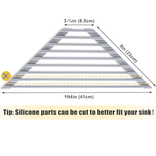 Tomorotec Triangle Roll Up Dish Drying Rack with Silicone Coating, Gray | 304 Stainless Steel with BPA-Free Silicone, Triangle Design Maximizes Sink Corner Space, Fits Compact Kitchens And RVs