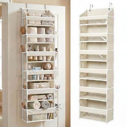 UPGRADED 6 Tiers Over The Door Organizer Hanging - 100D EXTRA THICK & 50lbs HUGE CAPACITY, 12 Side Mesh Pockets Over The Door Shoe Organizer, Hanging Closet Organizer (Ivory, 1pc)