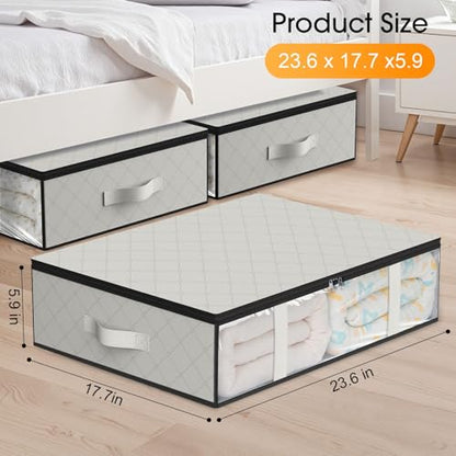 StorageRight Under Bed Storage Bags, 3 Pack, 40L, White | Breathable Non-Woven Fabric with a Clear Window and Zippered Top for Clothes, Comforters, Blankets and Seasonal Storage