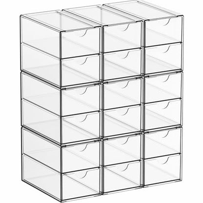 9 Pack Small Acrylic Drawers With 18 Drawers,Clear Drawer Organizers Stackable,School,Office Supplies Organizer And Storage Bins for Stationery,Pen,Pencil,Craft,Glasses,Sunglass Organizer Case