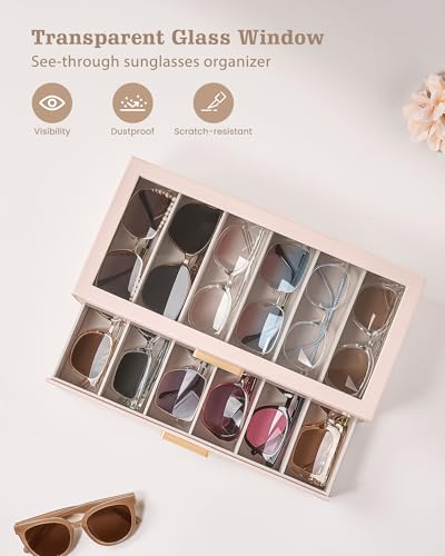 Lolalet Sunglasses Storage Box for Women | Eyewear Eye Glass Sun glass Storage Box with Clear Top Lid Display Holder Case for Eyeglass Watch Jewelry