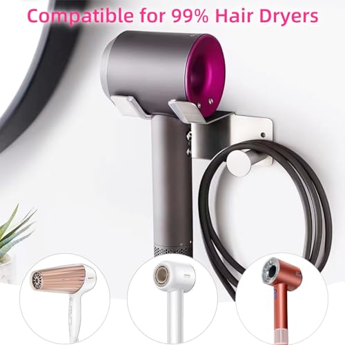 Hair Dryer Holder, Hair Dryer Holder Wall Mounted, Self Adhesive Blow Dryer Holder, Stainless Steel Dyson Hair Dryer Holder, Hairdryer Holder for Bathroom BANJEKT