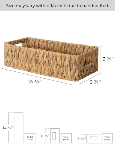StorageWorks Toilet Paper Basket, Small Bathroom Basket Organizer | Water Hyacinth Wicker Baskets for Storage Hand Towels with Built-in Handles, Back of Toilet Basket for Bathroom Decor