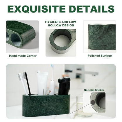 BCS Toothbrush Holder for Bathrooms, 4 Slots Marble Toothbrush and Toothpaste Holder Stand Bathroom Organizer Countertop for Electric Toothbrush, Floss, Razor, Comb - Italy Green