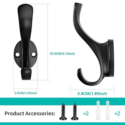 Coat Hooks Heavy Duty - Wall Mount Metal Towel Hooks Screw-in Wall Hooks for Hanging Hat, Towel, Key, Robe, Scarf, Bag, Cap (6 PCS Black)