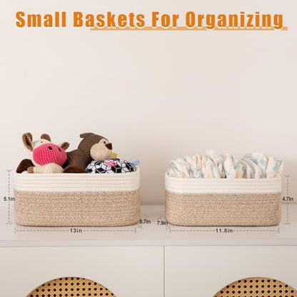 OIAHOMY 4 Pack Storage Baskets for Organizing, Small Bins for Shelves, Cute Decorative Storage Bins, Organizer Baskets for Gifts Empty, 11.8''Lx7.8''Wx4.7''H, Brown/White
