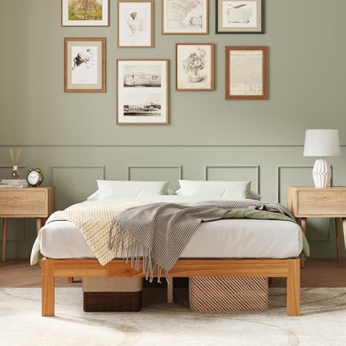 Novilla 12 Inch Wooden Queen Bed Frame, Platform Bed Frame Queen Size Without Headboard, Sturdy Wood Slat Support, No Box Spring Needed, Easy Assembly, Natural