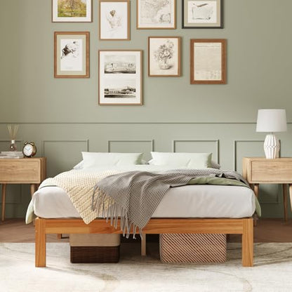 Novilla 12 Inch Wooden Queen Bed Frame, Platform Bed Frame Queen Size Without Headboard, Sturdy Wood Slat Support, No Box Spring Needed, Easy Assembly, Natural