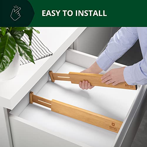 Bamboo Drawer Dividers Organizers, Adjustable Drawer Separator Splitters, 17–22 Inches Expandable Drawer Divider Organizer for Large Utensils, Kitchen, Bedroom, Dresser & Office Drawers 4-Pack
