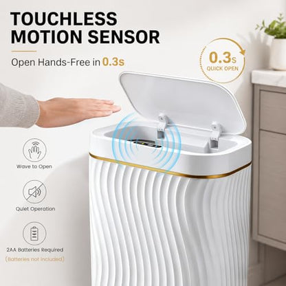 Bathroom Small Trash Can with Automatic Touchless Lid, 2.6 Gallon Smart Garbage Can Narrow Waterproof Trash Bin for Bedroom, Office, Living Room