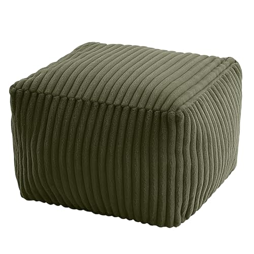MeMoreCool Square Pouf Ottoman Foot Rest, 15 Inch Faux Fur Pouf, Green | Fluffy faux fur square floor pouf, foam filled footrest footstool for living room couch or dorm