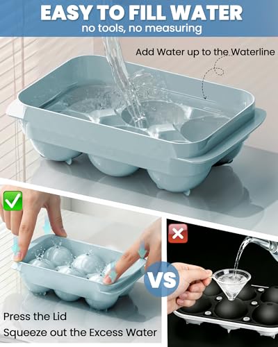 Large Ice Cube Tray for Freezer - 2 Pack Stackable Round Ice Cube Molds Set, Easy to Fill & Release with Storage Bin and Tongs for Kitchen, Party, Cocktail & Coffee, Gifts for Whiskey Lover (1.93In)