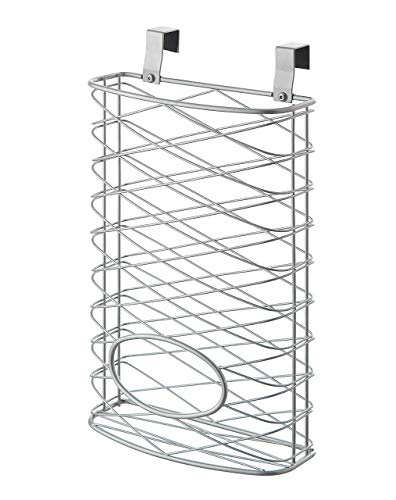 SunnyPoint Over Cabinet Kitchen Storage Organizer Holder or Basket - Hang Over Cabinet Doors in Kitchen/Pantry - Holds up to 50 Plastic Shopping Bags (SILVER)