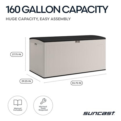 Suncast XL Deck Box, 160 Gal, Resin Reeded, Lockable, Iron Ore, French Gray