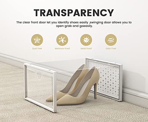 XXL 12 Pack Shoe Storage Box Clear Plastic Stackable Shoe Organizer | Large Capacity for Size 14, 6.8” Height for High Shoes, Ventilation Holes, Sneaker Storage for Sneakerheads, Closet Entryway