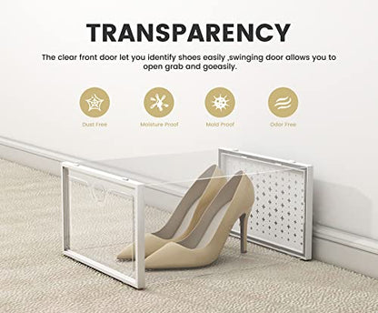 XXL 12 Pack Shoe Storage Box Clear Plastic Stackable Shoe Organizer | Large Capacity for Size 14, 6.8” Height for High Shoes, Ventilation Holes, Sneaker Storage for Sneakerheads, Closet Entryway