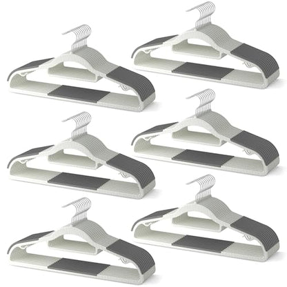 60 Pack Heavy Duty Plastic Hangers, Non Slip Clothes Hangers with Rubber Pads and 360° Hook - Thin Space Saving Hanger, Closet Organizer for Shirt, Pants, Suit, Skirt,Coat - Gray