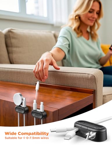 Magnetic Cable Clips - Chfeila 4Pack Cord Holder Clips, Cord Management | Double Cord Clip, 360° Rotatable Cord Organizer, Wire Organizer Holder for Nightstand, Home Office Desk Accessories Decor