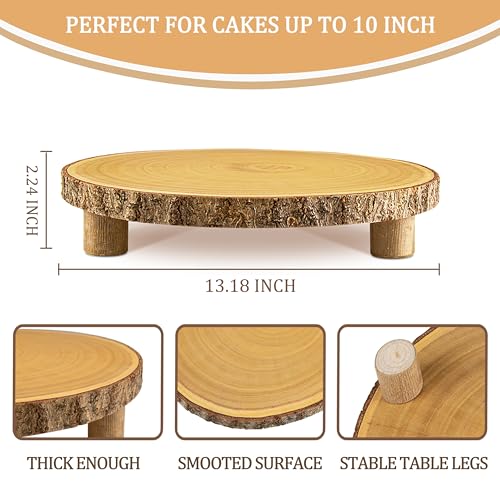 Rustic Wood Cake Stand,11-13 Inch Natural Wood Slice with Legs,Round Cake Display Stand for Weddings,Party & Birthday,Decoration