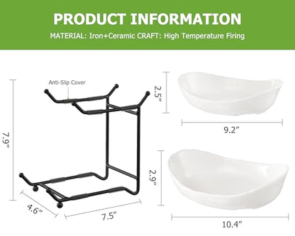HBlife Fruit Bowl for Kitchen Counter - 2 Tier Ceramic Fruit Rack, Fruit Basket for Fresh Fruit&Veggies, Tiered Fruit Platter Serving Trays for Party