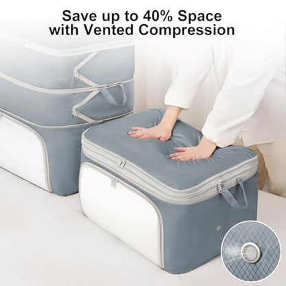 Comforter Storage Bag - 130L Blanket Storage Bags Front-opening Ultra Space Saving Self Compression Organizer, Washable Compression Bags for Storage Comforter Blanket, 1 Pack, Grey