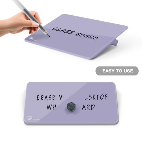 TOWON Small Desk Whiteboard 8x6 in Glass, Mini Standing Easel, Purple | Tempered writing surface, 5 markers, double-sided eraser and adhesive holder, non-slip pads, for dorm, home schooling, gifts