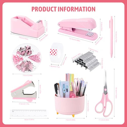Gawsey Pink Desk Organizers and Accessories with Desk Organizer 360° Rotating Pen Holder and Office Supplies, Cute Stationery Supplies Set