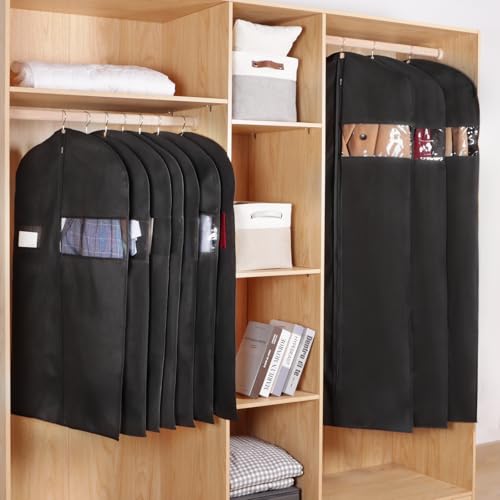 KEEGH 40 inch Suit Cover Bags for Men, Black Garment Bags (Set of 10) | Clear Window, Label Pocket, Garment Bags for Hanging Clothes, Suit Bags for Closet Storage, Clothes Cover for Travel