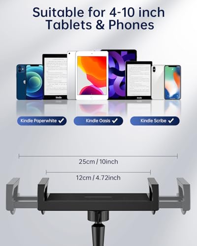 Kindle Holder with Remote Page Turner | Hands-Free Stand for Reading in Bed or Desk – Compatible with Kindle Paperwhite, Oasis, iPad, iPhone, and More | Fits Devices from 4.5” to 10”