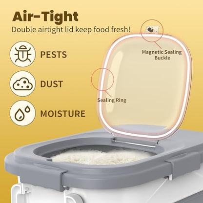 HOYTAMDA 20-30Lbs Collapsible Rice Container,Food Storage Containers Wheels