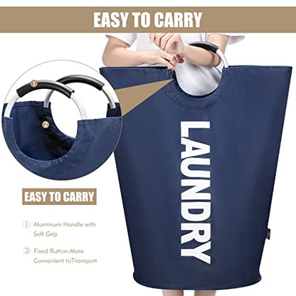DOKEHOM 90L Large Laundry Basket Bag, Collapsible Tall Hamper, Dark Blue | Freestanding tall washing bin & foldable laundry bag. High-capacity clothes storage basket with durable sturdy handles
