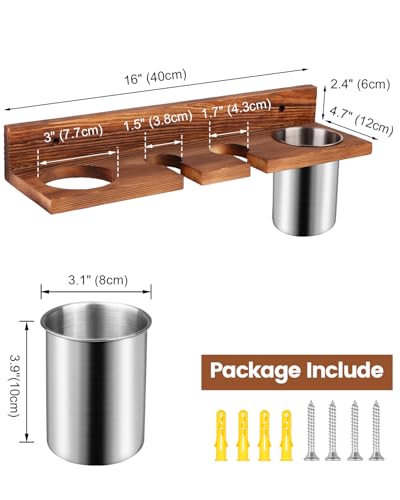 Hair Tool Organizer for Bathroom – Wall Mounted Hair Dryer Holder with Heat-Resistant Cups, Curling Iron & Straightener Rack, Blow Dryer Organizer for Vanity or Wall (Brown)