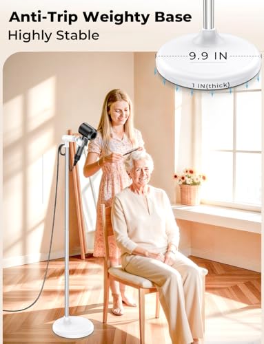 Hands-Free Hair Dryer Stand for Blow Dryers Hairdryer Holder for Families & Pet Grooming Bathroom Use Hair Dryer Holder with Anti-Slip Stable Base, Adjustable Height 16.7 - 50 Inch