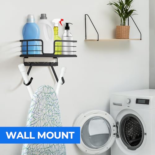 TJ.MOREE Over the Door/Wall Mount Ironing Board Hanger, Laundry Room Iron and Ironing Board Caddy Storage for Water Mister, Fabric Sprays, Laundry Detergent