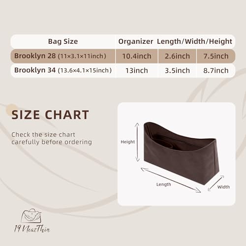 Lightweight Bag Insert for Brooklyn 34, Side Zipper, Chocolate | Bottle Holder and Side Zip, Smooth Satin Interior, Easy-Care Outer Surface, Multiple Color Options, Structured Yet Flexible
