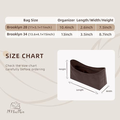 Lightweight Bag Insert for Brooklyn 34, Side Zipper, Chocolate | Bottle Holder and Side Zip, Smooth Satin Interior, Easy-Care Outer Surface, Multiple Color Options, Structured Yet Flexible