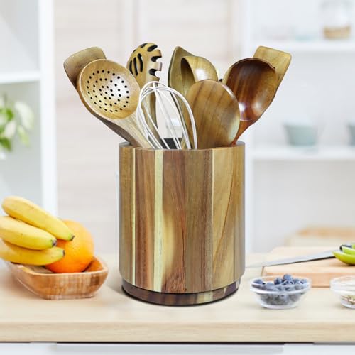 Acacia Wooden Utensil Holder for Kitchen Counter,3... (Acacia | Acacia Wood)