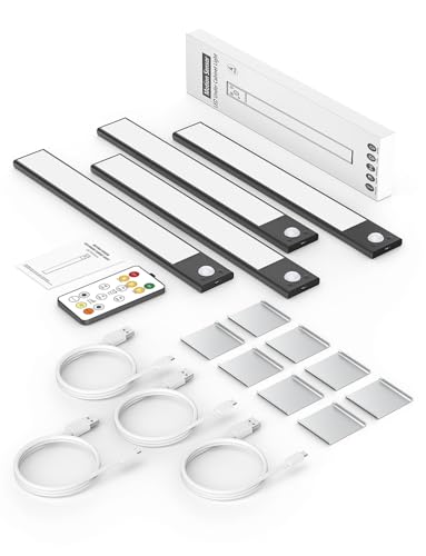 12" Under Cabinet Lighting Wireless, Remote, Motio... (4 Count | Black_12inch | Aluminum)