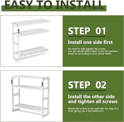 Galood Over The Toilet Storage Bathroom Shelves Wall Mounted 3 Tier White | Space Saver Corner Shelf Organizer Bamboo Towel Rack Toilet Paper Cabinet with Hanging Rod