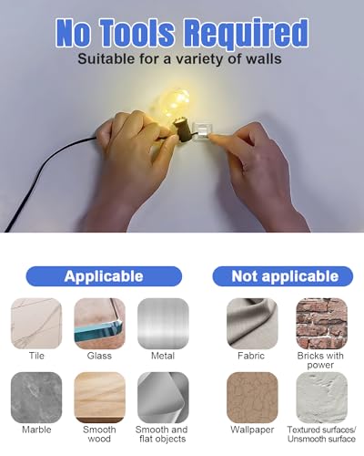 LZC 25 Pack Clear Adhesive Strips Hooks for Outdoor String Lights Clips | Large Square Heavy Duty Waterproof Sticky Light Hook Outside Hanging Rope Christmas Light Cable Cord Holders Organizer