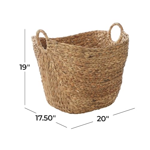 Deco 79 Seagrass Storage Basket, Large Woven Basket, 20" x 18" x 19", Brown | Handmade decorative and functional basket for storage with ring handles, baskets for organizing, room decor