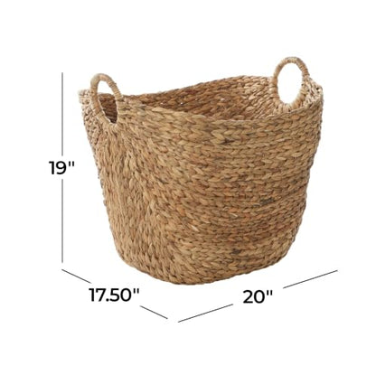 Deco 79 Seagrass Storage Basket, Large Woven Basket, 20" x 18" x 19", Brown | Handmade decorative and functional basket for storage with ring handles, baskets for organizing, room decor
