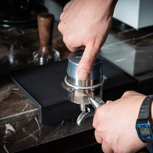 watchget Espresso Tamping Mat,Silicone Portafilter Pad for Counter | Ultra Thick,Waterproof and Heat Resistant,Non-Slip Corner Tamper Mat,Barista Espresso Machine Accessory,8"x6", Black