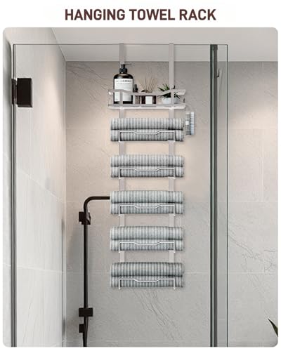 Hanging Towel Racks for Bathroom No Drill - Over T... (Silver | Metal)