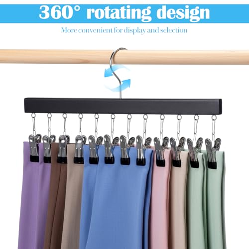 Legging Organizer for Closet Hanging 4 Pcs Pant Legging Hanger with 12 Clip | For Closet,Hold 48 Pants, Jeans, Hats, Shorts, Socks, 360° Rotating Space Saving Hanging Clothes Organizer for Closet Storage