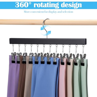 Legging Organizer for Closet Hanging 4 Pcs Pant Legging Hanger with 12 Clip | For Closet,Hold 48 Pants, Jeans, Hats, Shorts, Socks, 360° Rotating Space Saving Hanging Clothes Organizer for Closet Storage
