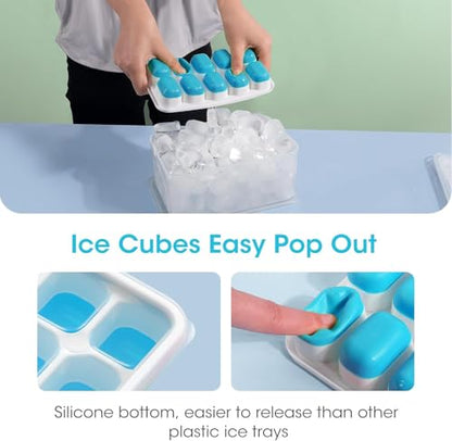 DOQAUS Ice Cube Tray with Lid and Bin,4 Pack Ice Cube Trays for Freezer | Silicone, Stackable. Easy Release Trays with Storage Bin & Scoop. Ideal for Freezer, Kitchen, RV, Cocktail, Coffee.