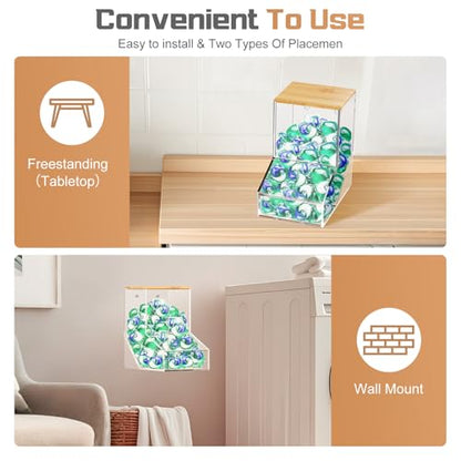 JYPS Laundry Box, Acrylic Dishwasher Pod Rack with 2 Lids | Powder Dispenser, Dry Ball, Beads, Soap Storage Box, For Room Table/Wall Mounted, Snack Candy Storage
